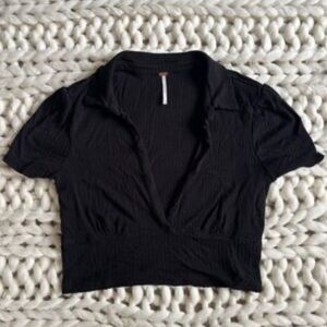 Free People Ribbed Deep V-Neck Crop Top